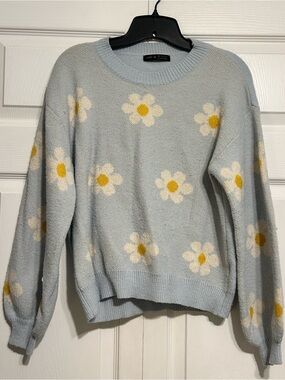 SHEIN Light Blue Daisy Pattern Crewneck Sweater